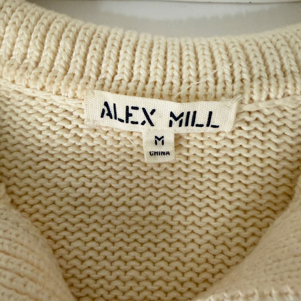 Alex Mill Jacques Cotton Stripe Polo Sweater Cream Black 100% Cotton Size M - Picture 11 of 13